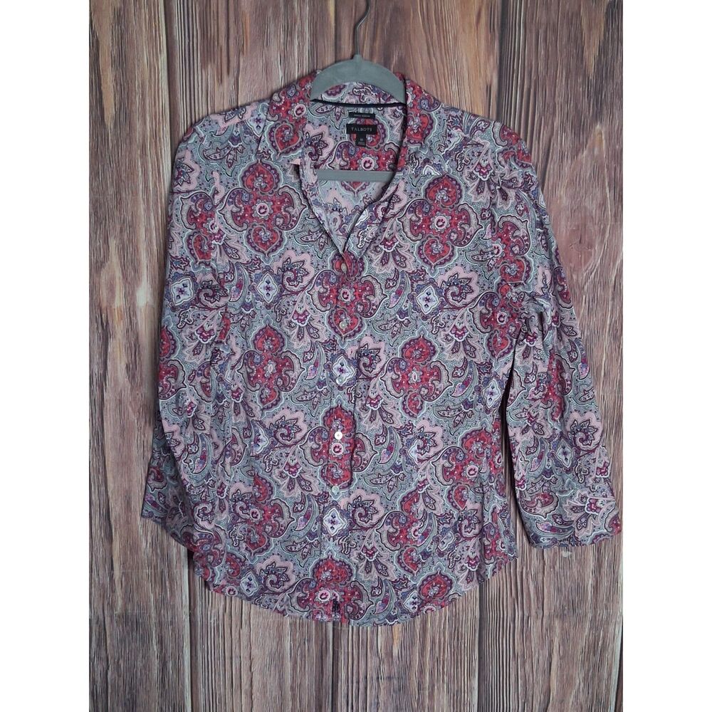 Talbots button down long sleeve paisley blouse size 10